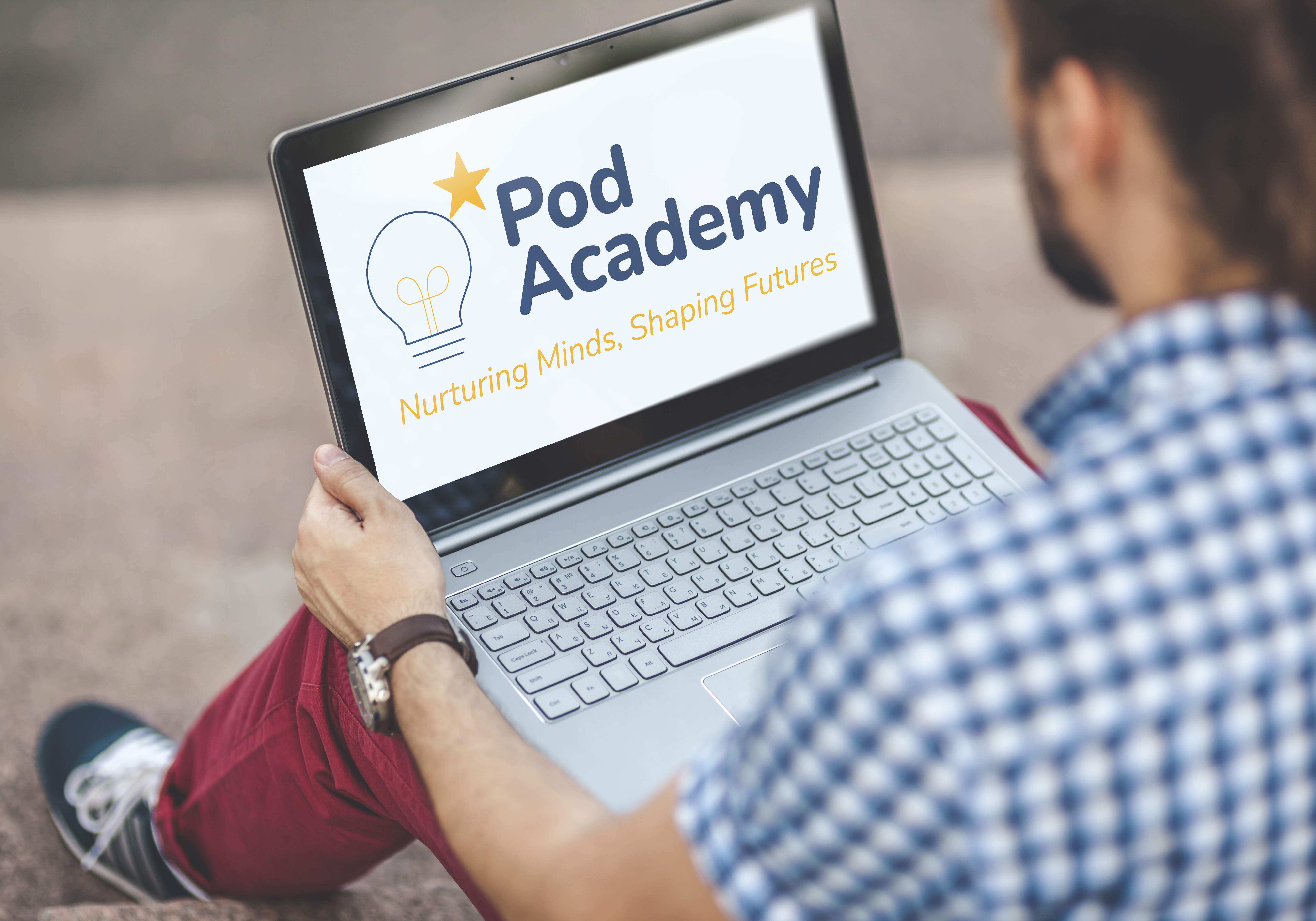 Pod Academy educational center logo with friendly and modern style