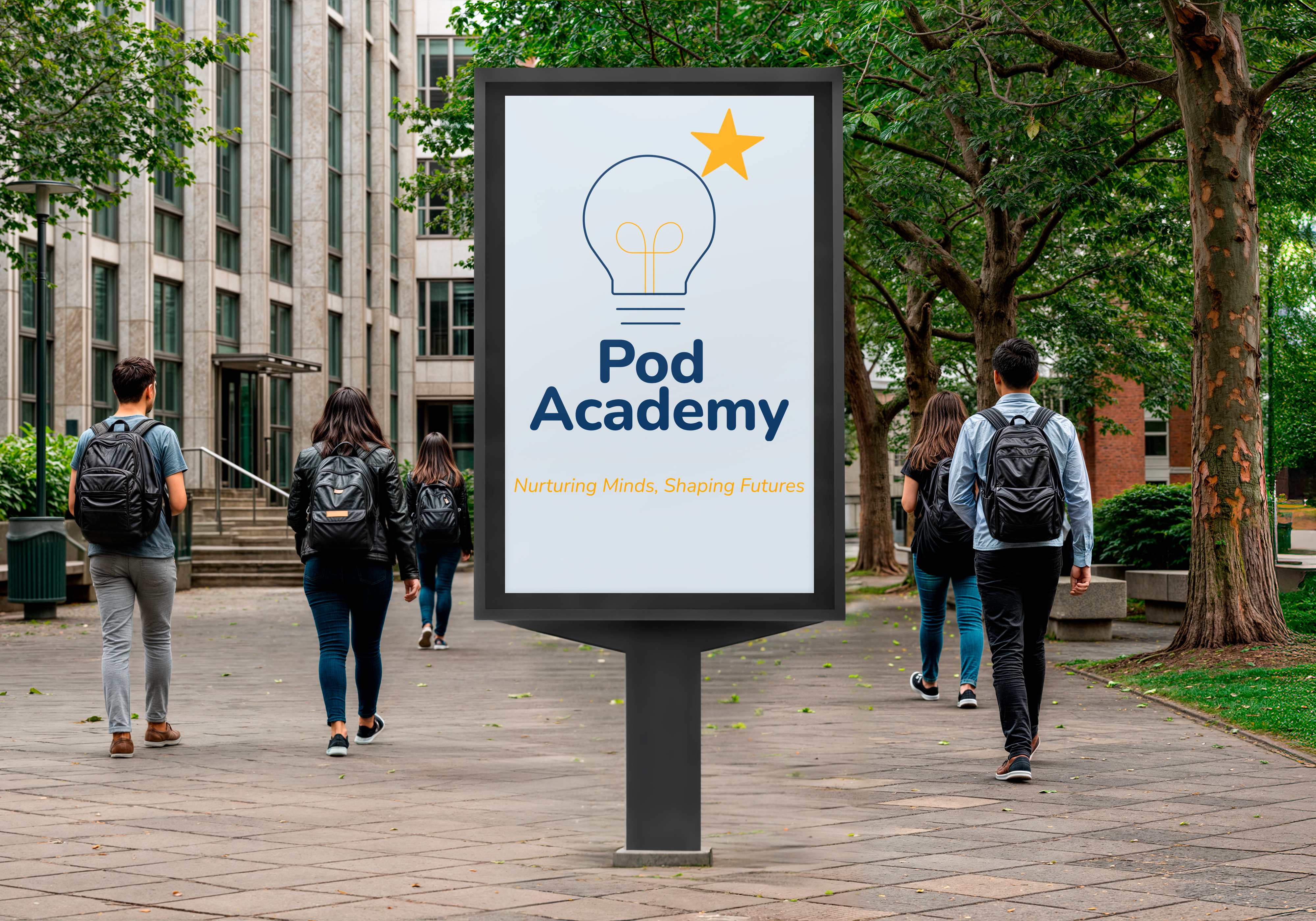 Pod Academy learning environment with students collaborating