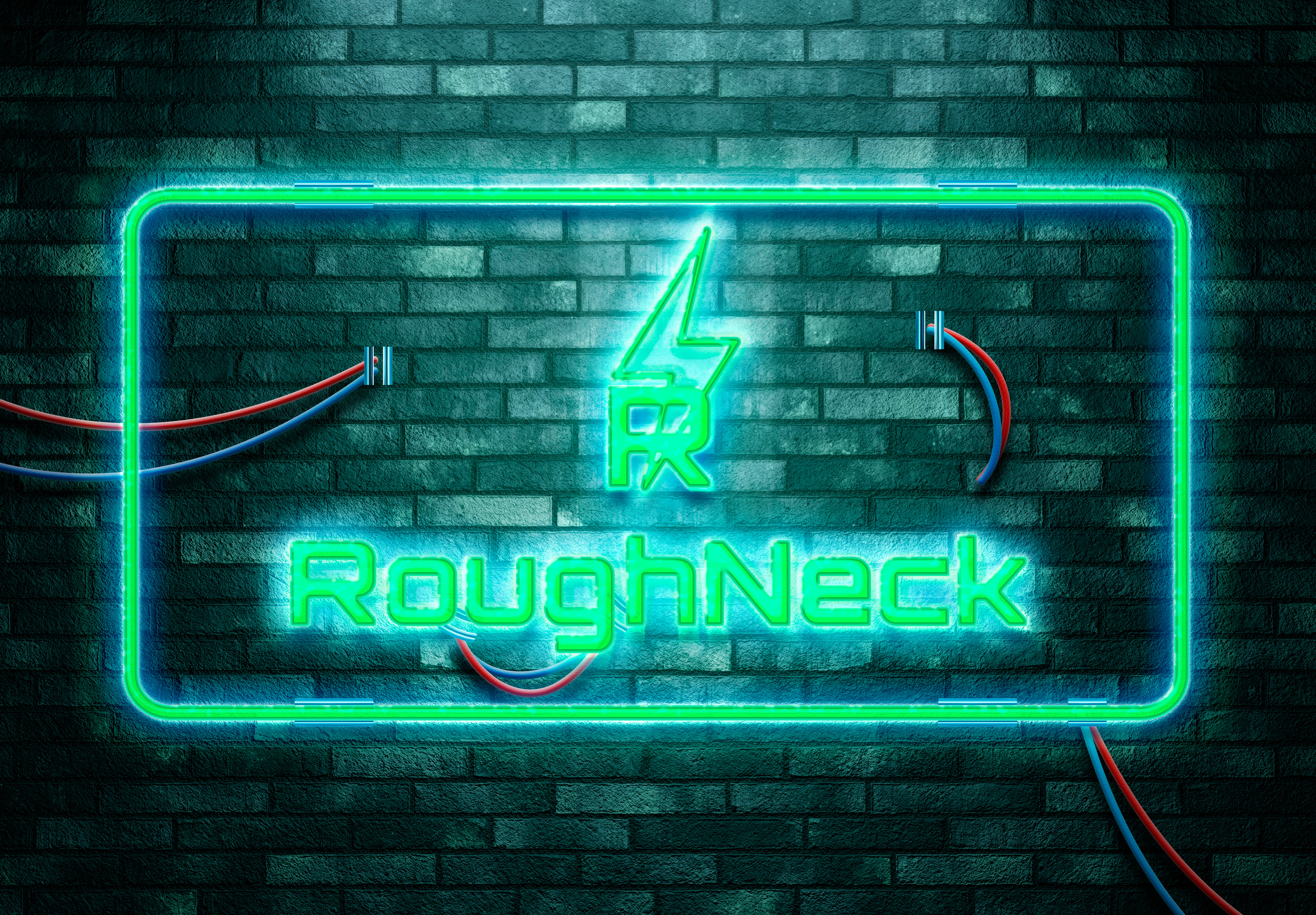 RoughNeck neon energy drink logo with bold and powerful typography
