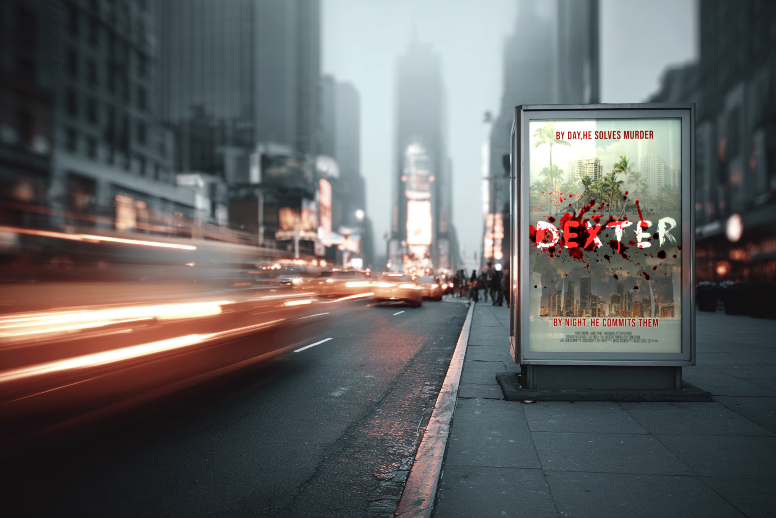 Dexter poster design detail with expressive typography and red and white color contrast symbolizing inner conflict