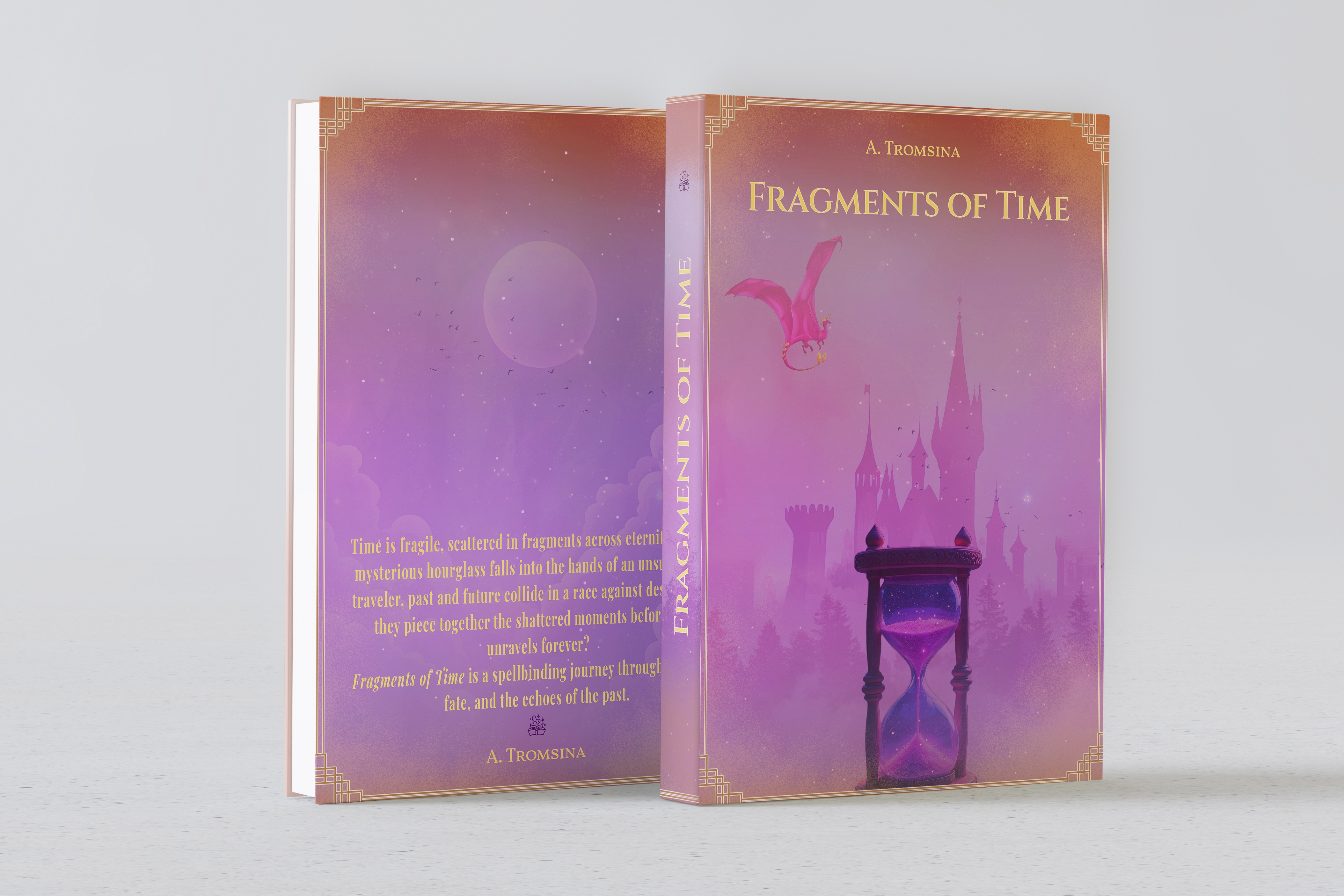 Fragments of Time book cover mockup showcasing spine and cover details in a physical presentation
