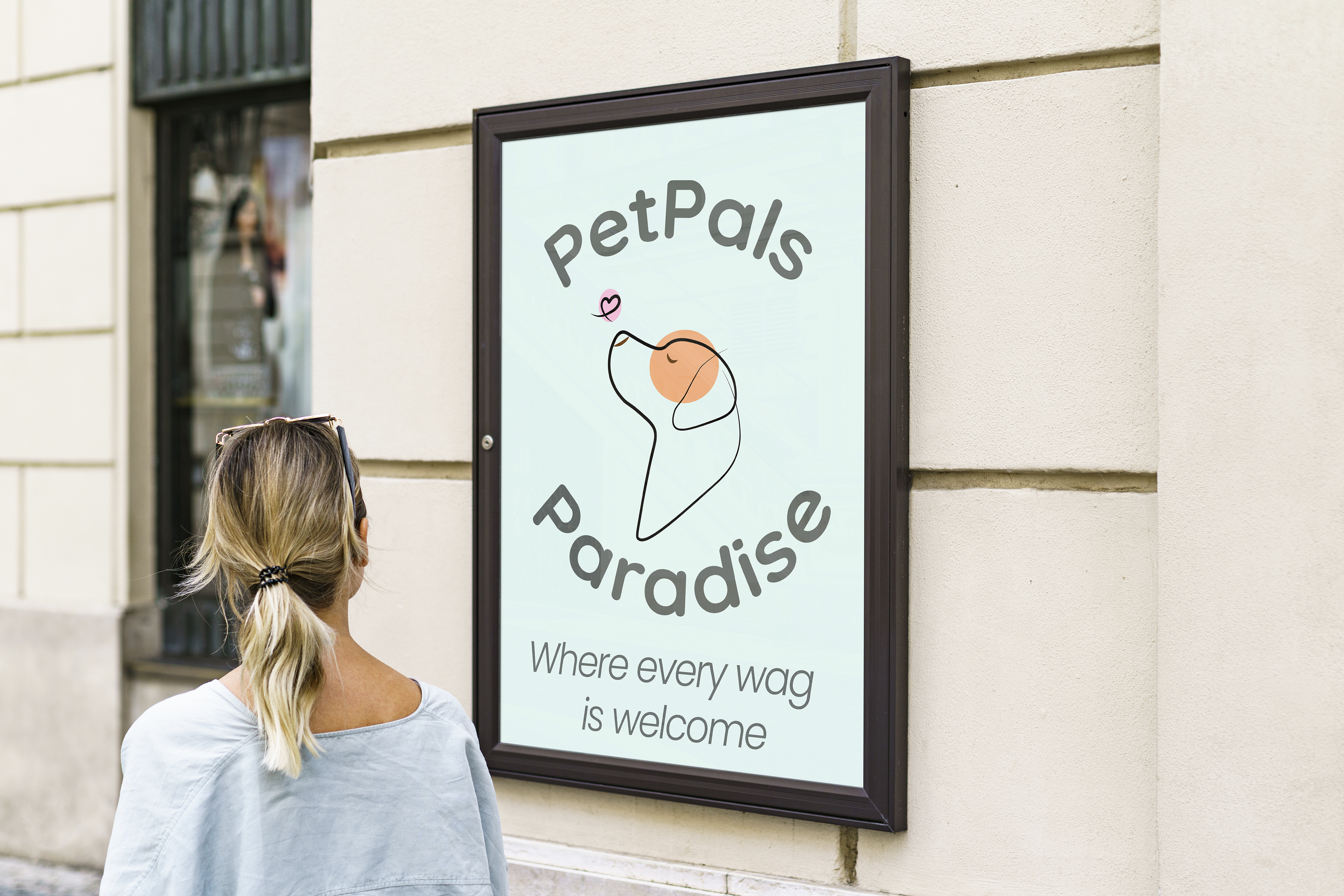 PetPals Paradise brand identity applied to signage and materials
